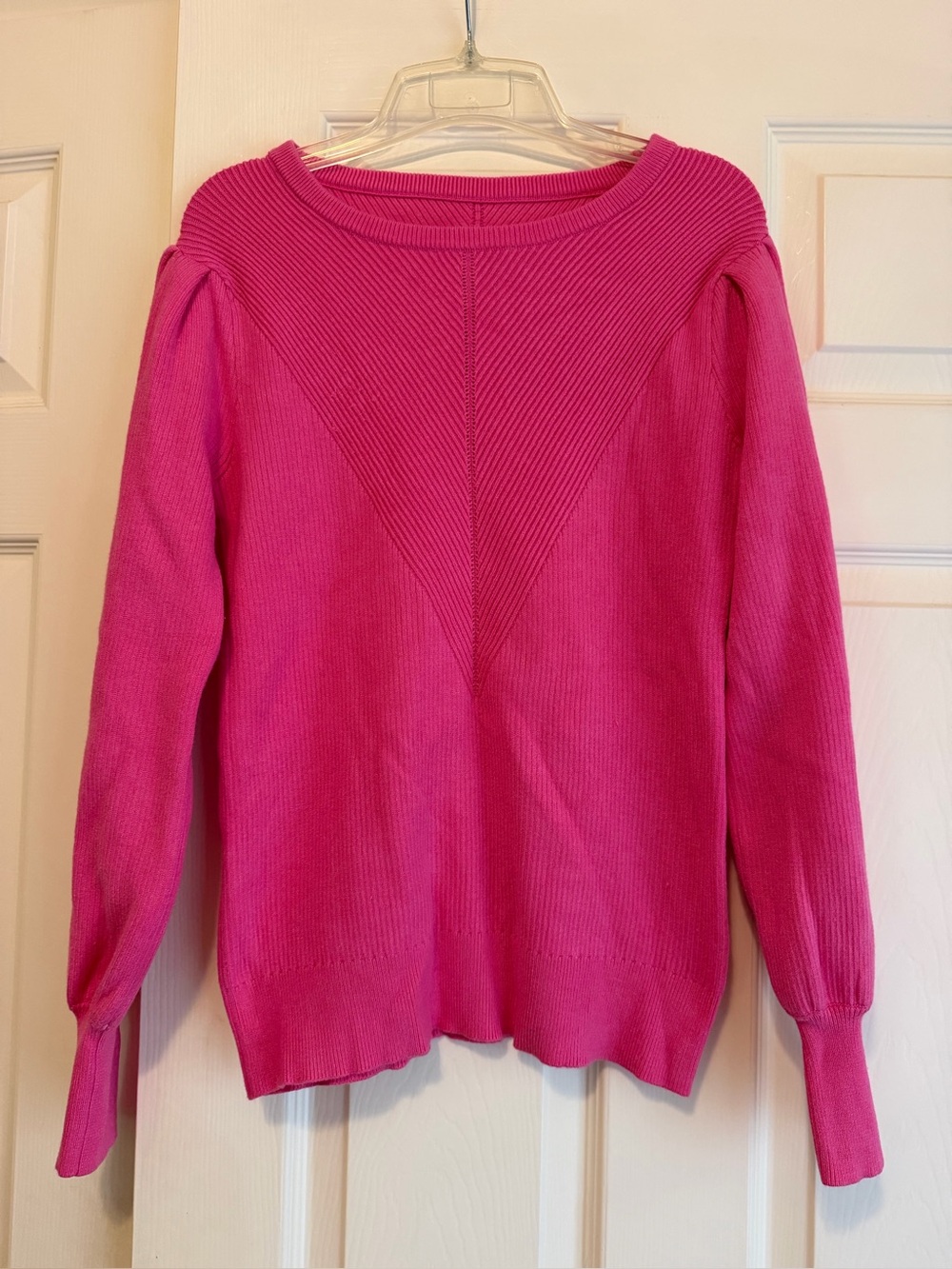 Women's Hot Pink Knit Sweater - Classic Rib Detail